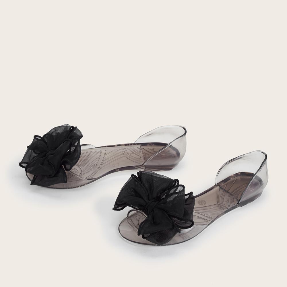 Hot selling Summer Transparent Women Jelly Shoes Bow Flat Jelly sandal for Ladies and Girls