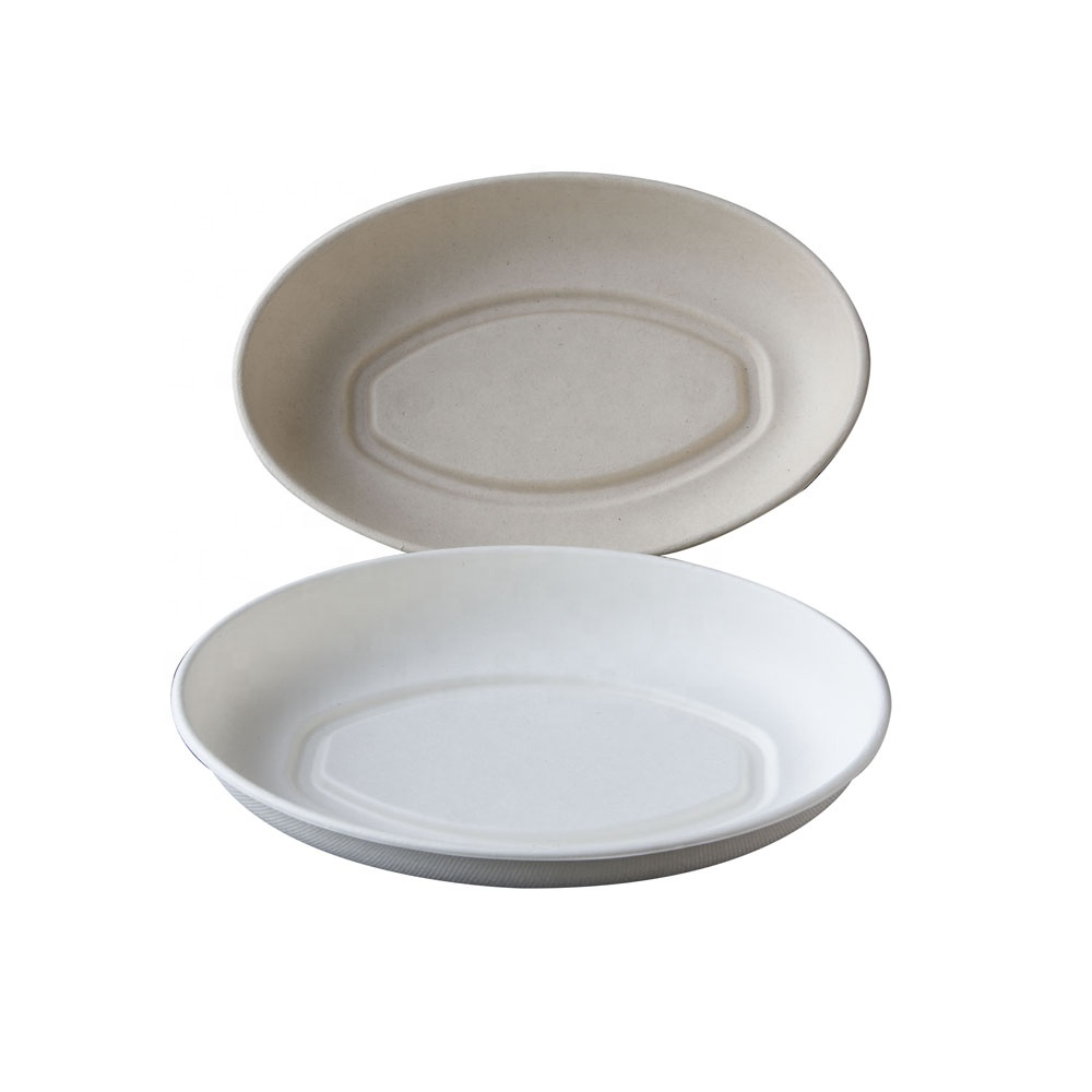 Compostable biodegradable disposable oval 24 oz sugarcane bagasse salad bowl for food packing
