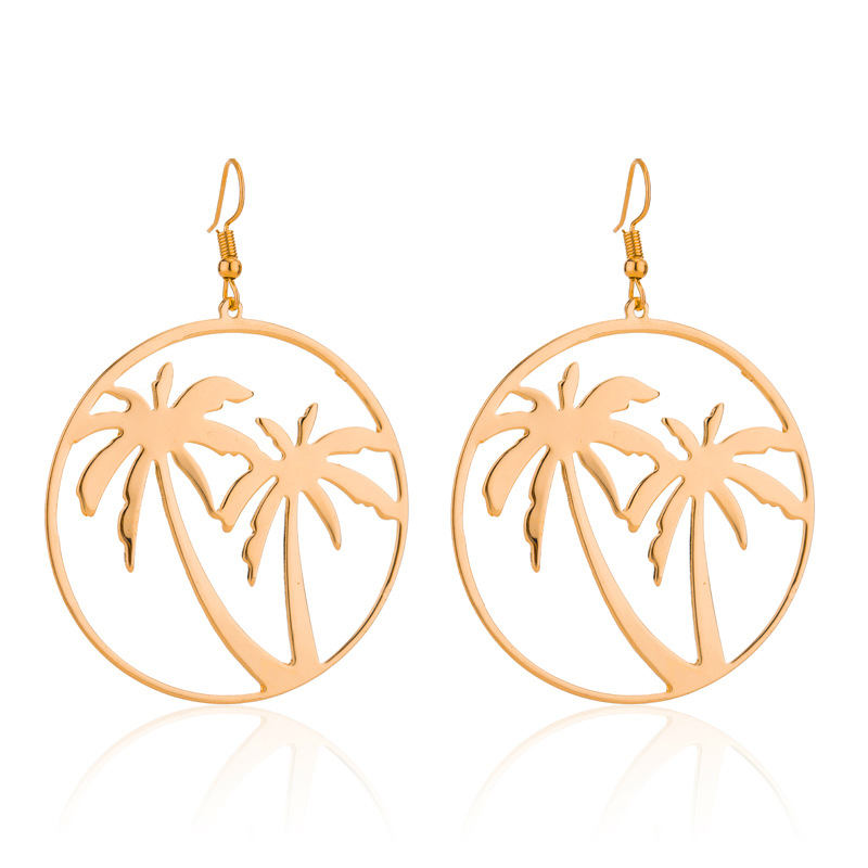 New Fashion Hollow coconut tree leaf shape earrings alloy ring earrings Jewelry for women
