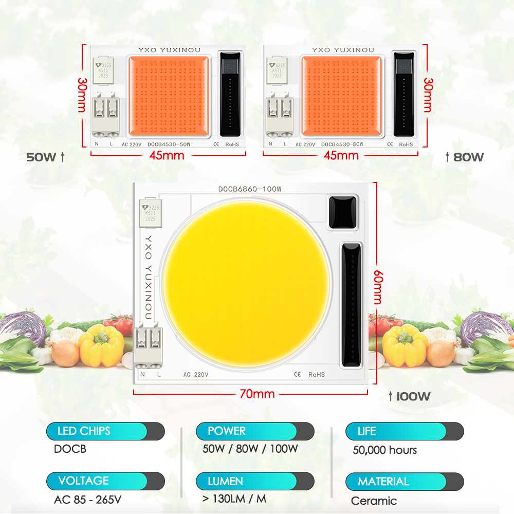 Wholesales Ac110V 220V 3500K 6500K Full Spectrum 50W 80W 100W Driverless Ac Cob Chip Led
