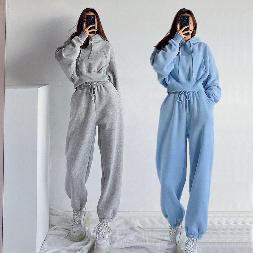 2021new high quality custom cropped hoodie woman comfy cotton womens crop top hoodie and sweatpants