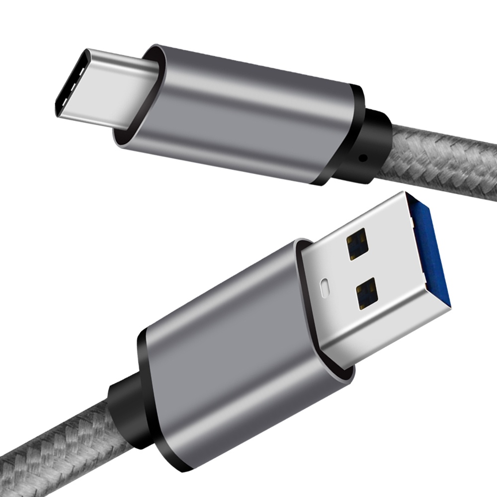 space gray nylon sleeve braided fast charging usb 3.1 type c cable to usb A