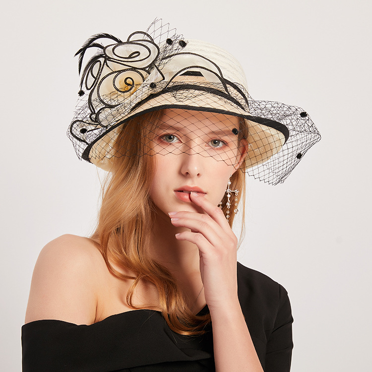 New Elegant Mesh Flower Sun Hat Female Summer Sunscreen Cover Face Veil Curled Top Hat