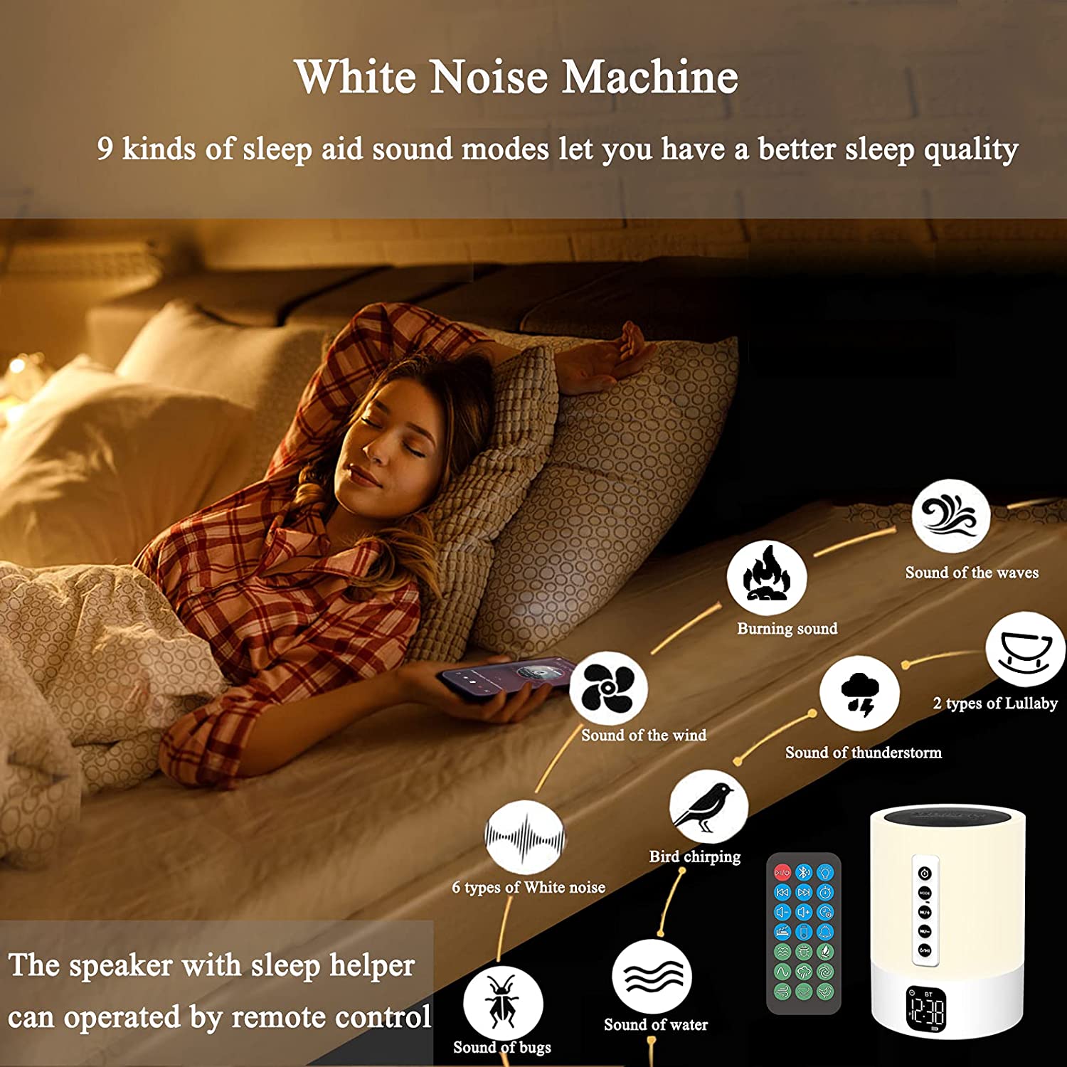 MUSKY DY29S Portable White Noise Machine Soothing Natural Sound Sleep Yoga for Baby with Night Light