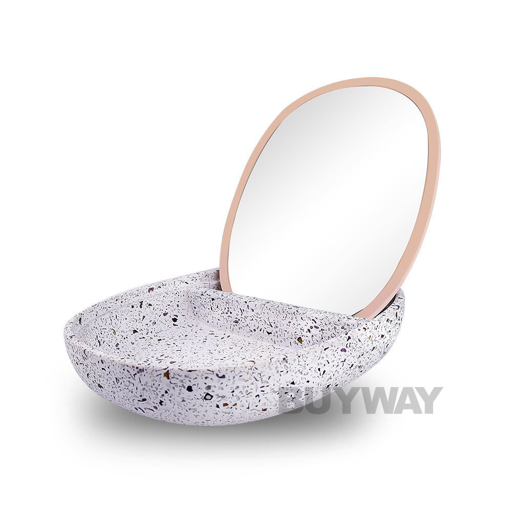 New hot Foldable vanity oval storage box Terrazzo makeup organizer cosmetic mirror