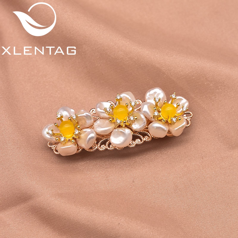 New Korean Flower Hairpin Woman Yellow Jade Natural Freshwater Baroque Pearl Hairpin Accessories Jewelry