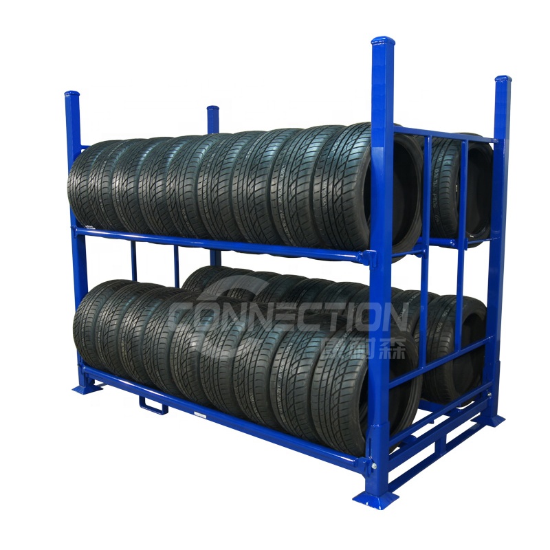 Folding stacking collapsible truck tire rack