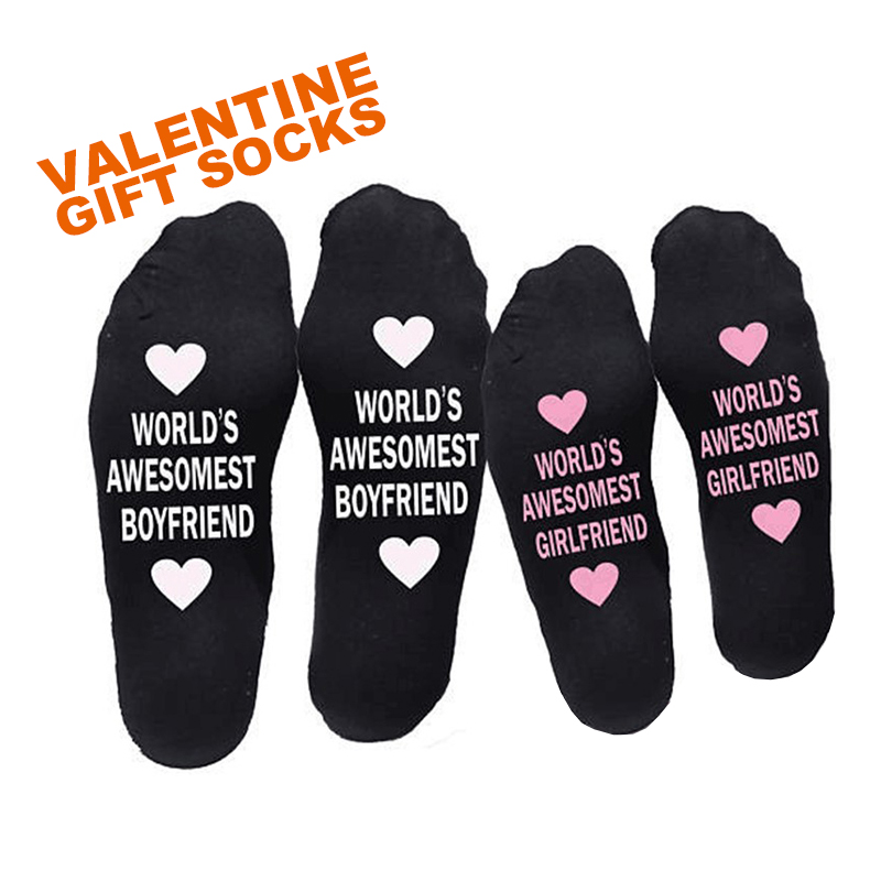 OEM Custom Words Text Love Gift for Boyfriend Girlfriend Present men and women valentines day gift socks for valentines day