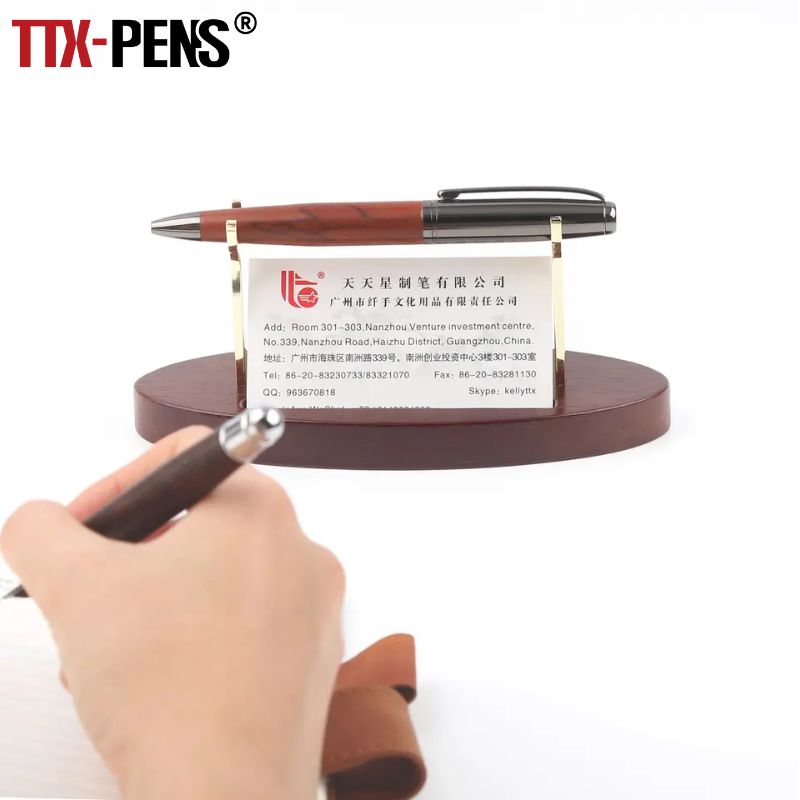 TTX Office Stationary Metal Wooden Business Card Pen Holder Pen Stand For Desk Accessories Organiser