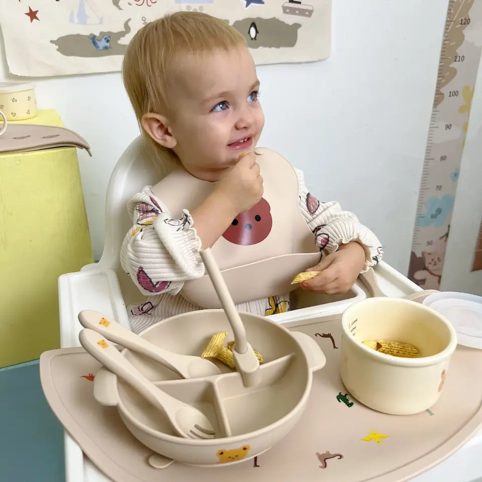 Cartoon children's Tableware Set Baby Silicone Tableware Suction Cup Bowl Cup Fork Spoon Set Mother and Baby Supplies BPA Free