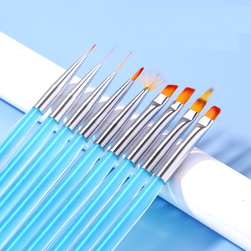 9pcs/Set Customized Logo Nylon Hair Acrylic Nail Brush High Quality Colorful Nail Pen Brush Set for Nail Powder Polish Carving