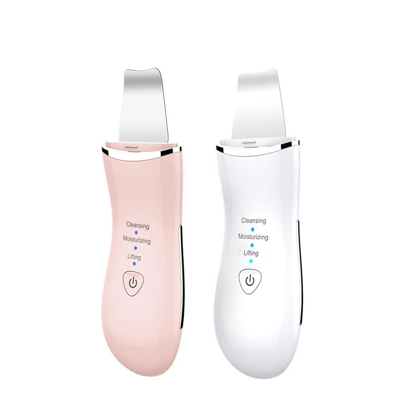 LOGO Facial Skin Scrubber Spatula Ultrasonic Ion Spa Peeling Pores Dirt Spatula Facial Skin Scrubber with Silicone Brush Heads
