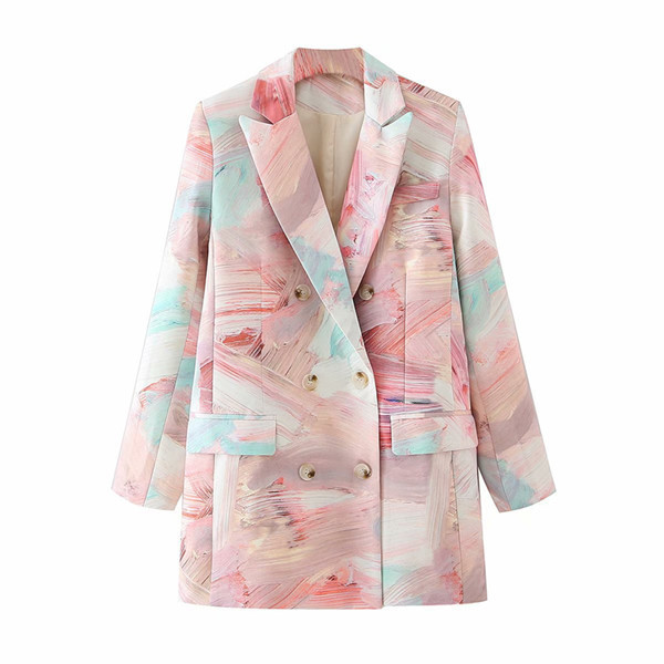 WT2766 Fashion Women Colorful Tie Dye Long Sleeve Double Breasted Blazer Korean Chic Blazers Clothing