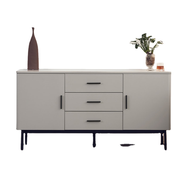 Luxury modern furniture sideboard buffet cabinet saddle leather surface 5-door restaurant sideboard