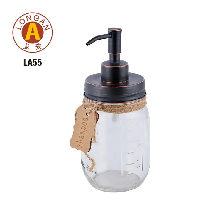 Customization Factory Supplied Bathroom 450ML Liquid Soap Dispenser Glass Bottle Mason Jar With Foaming Soap Pump Mason Jar Lid