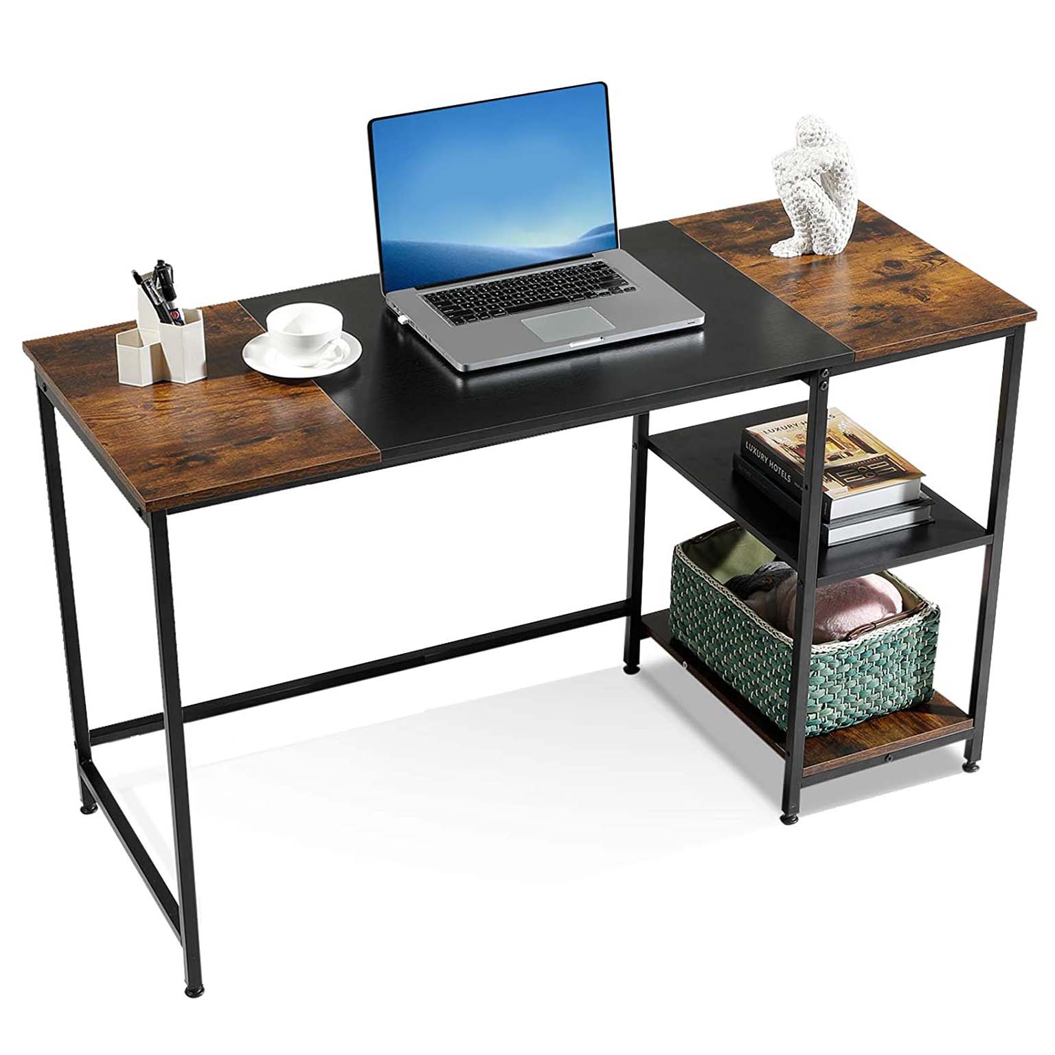 VEKIN Study Computer Desk 47" Home Office Writing Small Desk, Modern Simple Style PC Table, Black Metal Frame, Rustic Brown