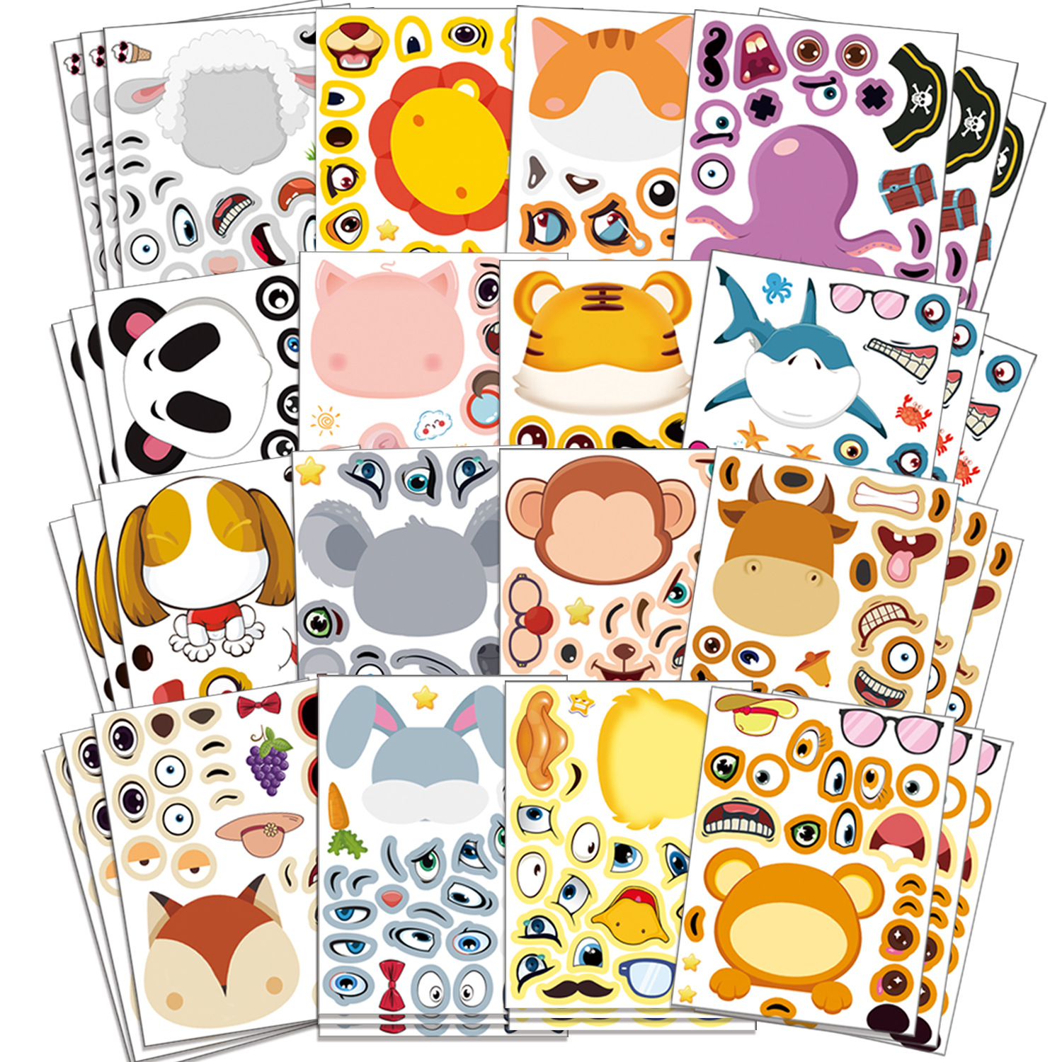 YALONG YLWG10014 Waterproof Make A Face Stickers Creativity Children Recognition Training Education Toy Animal Sticker