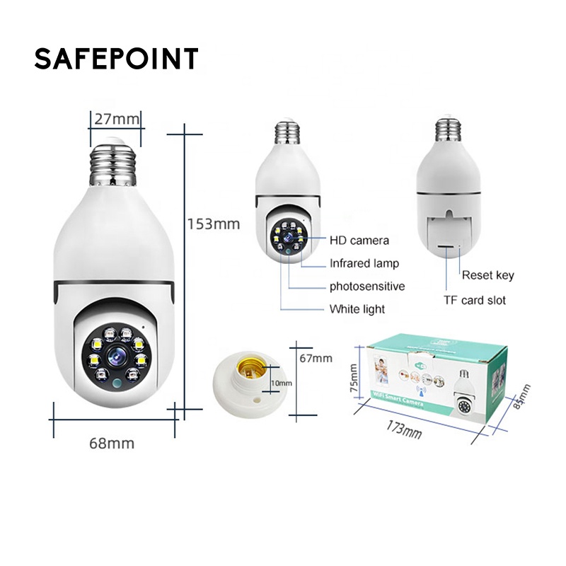 SAFEPOINT SFC03 умный дом лампочка лампа wifi 3MP камера 360 градусов pnaoramic беспроводная ИК камера видеонаблюдения VR
