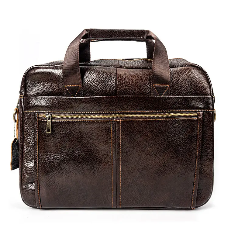 Beslly High Quality Top Grain Cowhide Leather Brown Briefase Men Large Capacity Business Laptop Briefcase Men Leather Briefcase