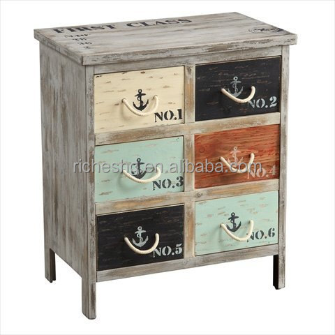6 drawers antique industry style MDF metal iron dresser table