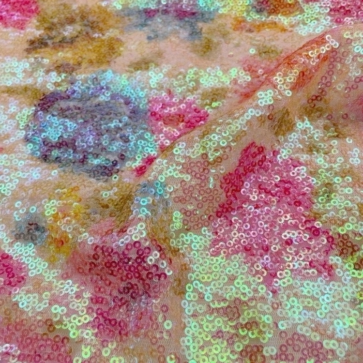 Accept custom design 100%polyester mesh printed sequin tulle fabric embroidered sequin fabric for dress