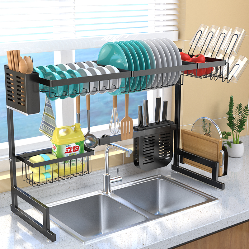 over sink dish drying rack (25.5~39.3") adjustable shelf rack large dish drainer storage rack Space Saver