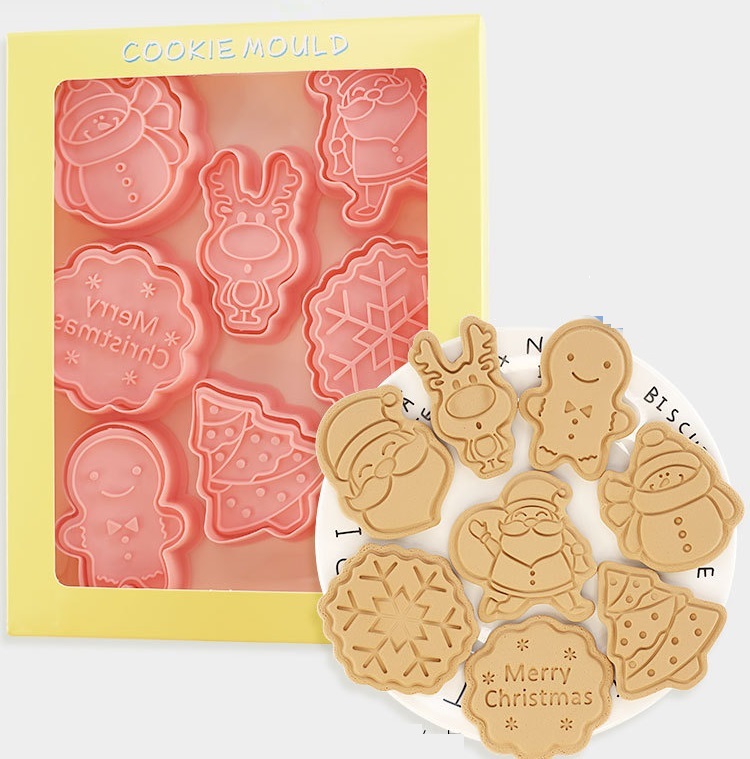 8pcs/set Christmas Cookie Mold Cartoon Santa Snowman Fondant Baking Three-dimensional Cookie Mold Christmas Decorating