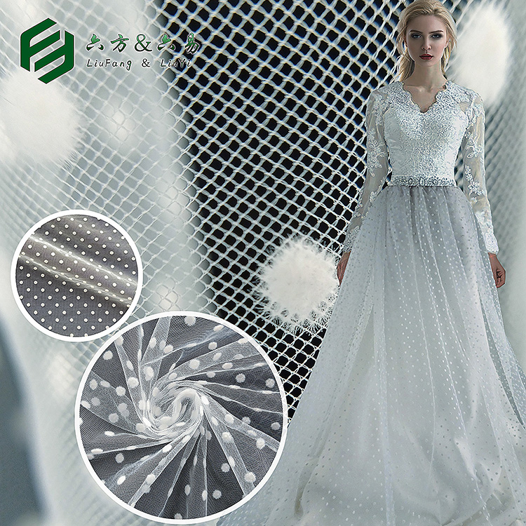 Wholesale Nylon Dot flocked mesh fabric for dress flocking tulle fabric