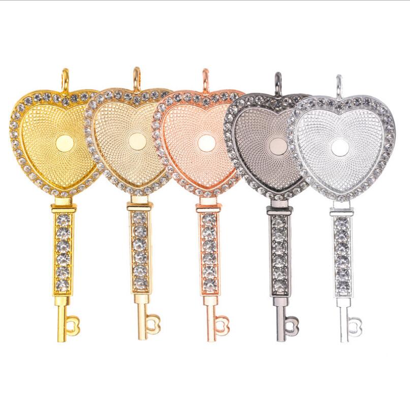 25mm key iced out pendants blank necklaces pendants with drill heart shape