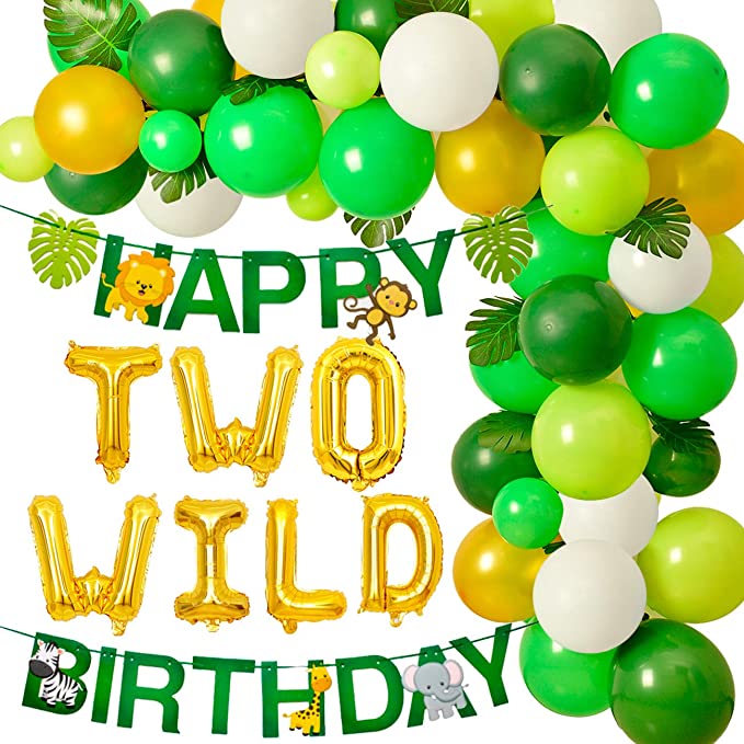 amazon hot seller Two Wild Birthday Decorations Safari 2nd Birthday Party jungle party decoration jungle animal party supplies