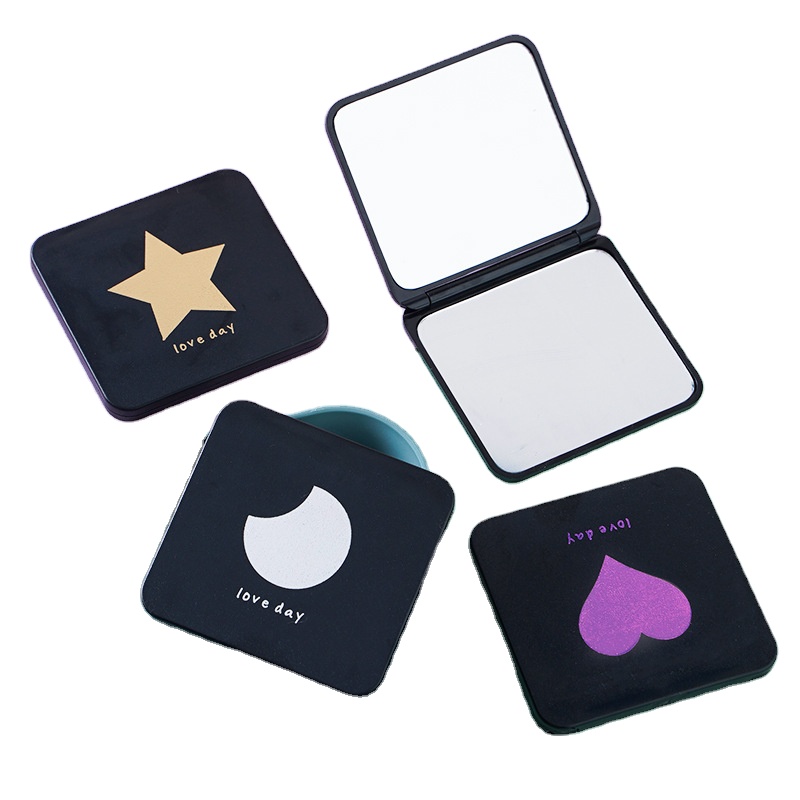 Custom Portable Cartoon Folding Pocket Mini Magic black vanity mirror Flat Magnifying Double-sides Cute Small Hand Makeup Mirror