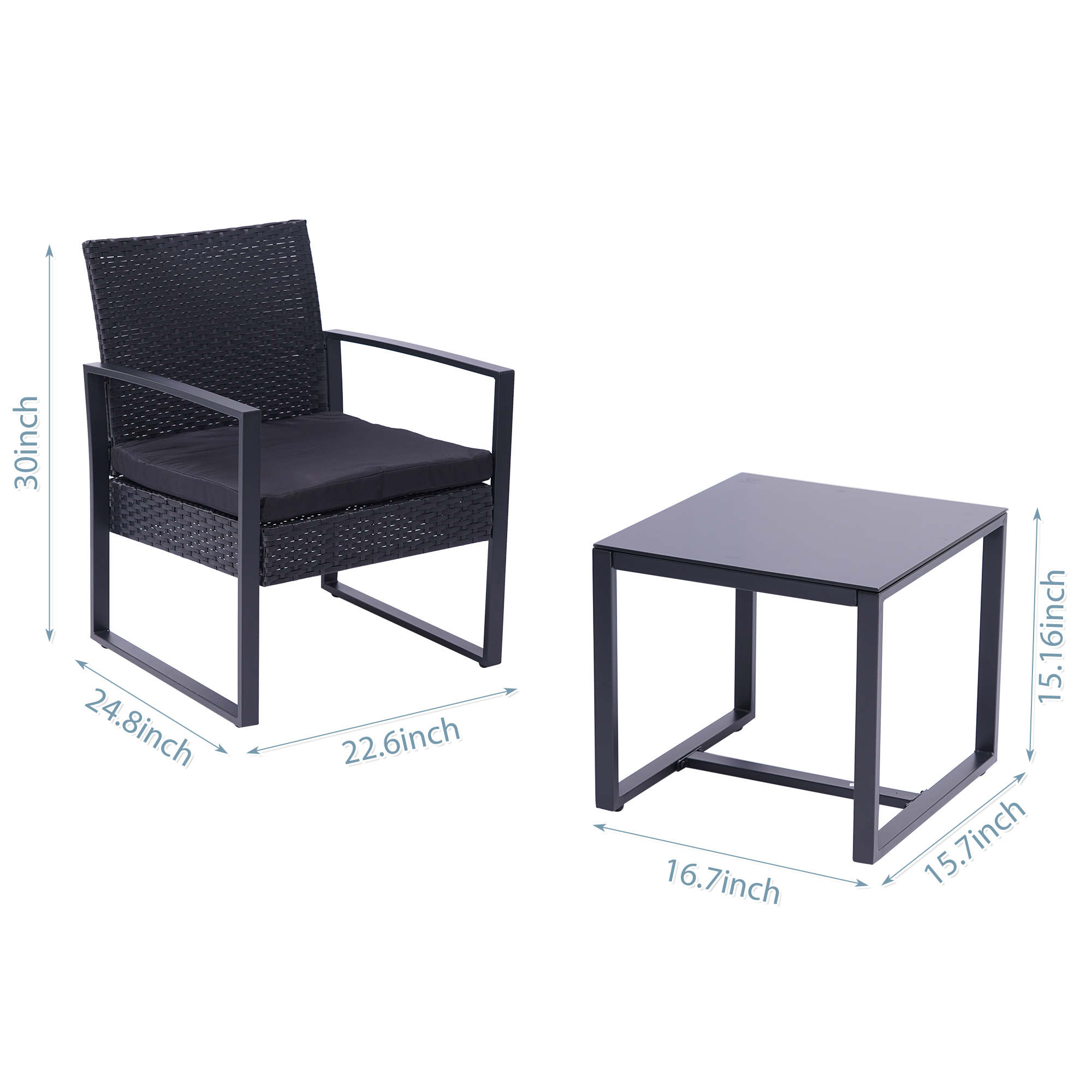 3 Pieces Patio Set Outdoor Wicker Patio Furniture Sets Black Rattan Chair Conversation Sets with Coffee Table for Yard