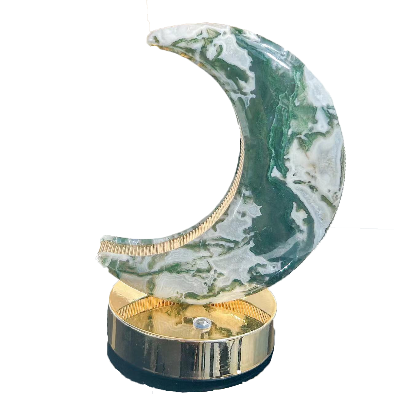 Hot Selling Natural Crystal Lamp Crafts Wholesale Moon Shape Crystal Stones Moss Agate Lamp For Home Decoration
