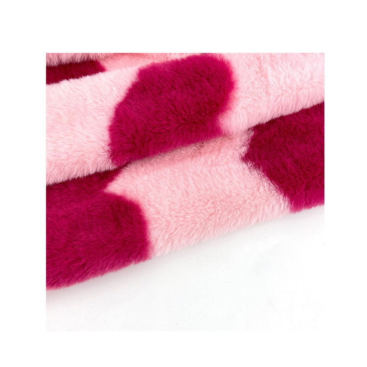 KINGCASON Customized Logo Wrap Knitted Printed Big Love Faux Rabbit Fur Fabric For Home Textile / Coats / Toys