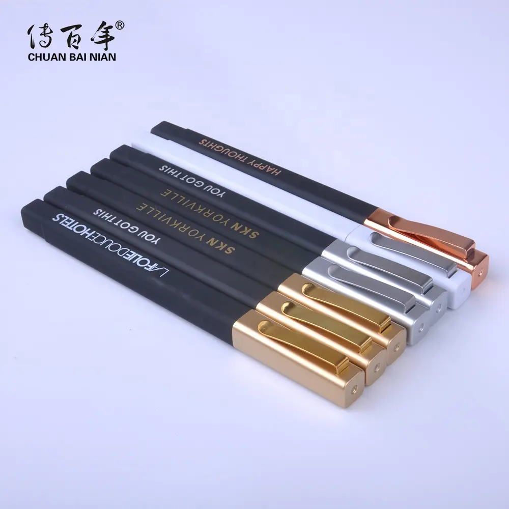 Hot Selling Cheap Hotel Square Ballpoint Pen with Custom Gold Logo