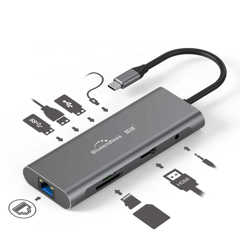 Хит продаж, концентратор Usb Type C 9 En 1 с портом Hdtv Lan Vga 9 в 1, Usb-концентратор для ноутбука Mac Book