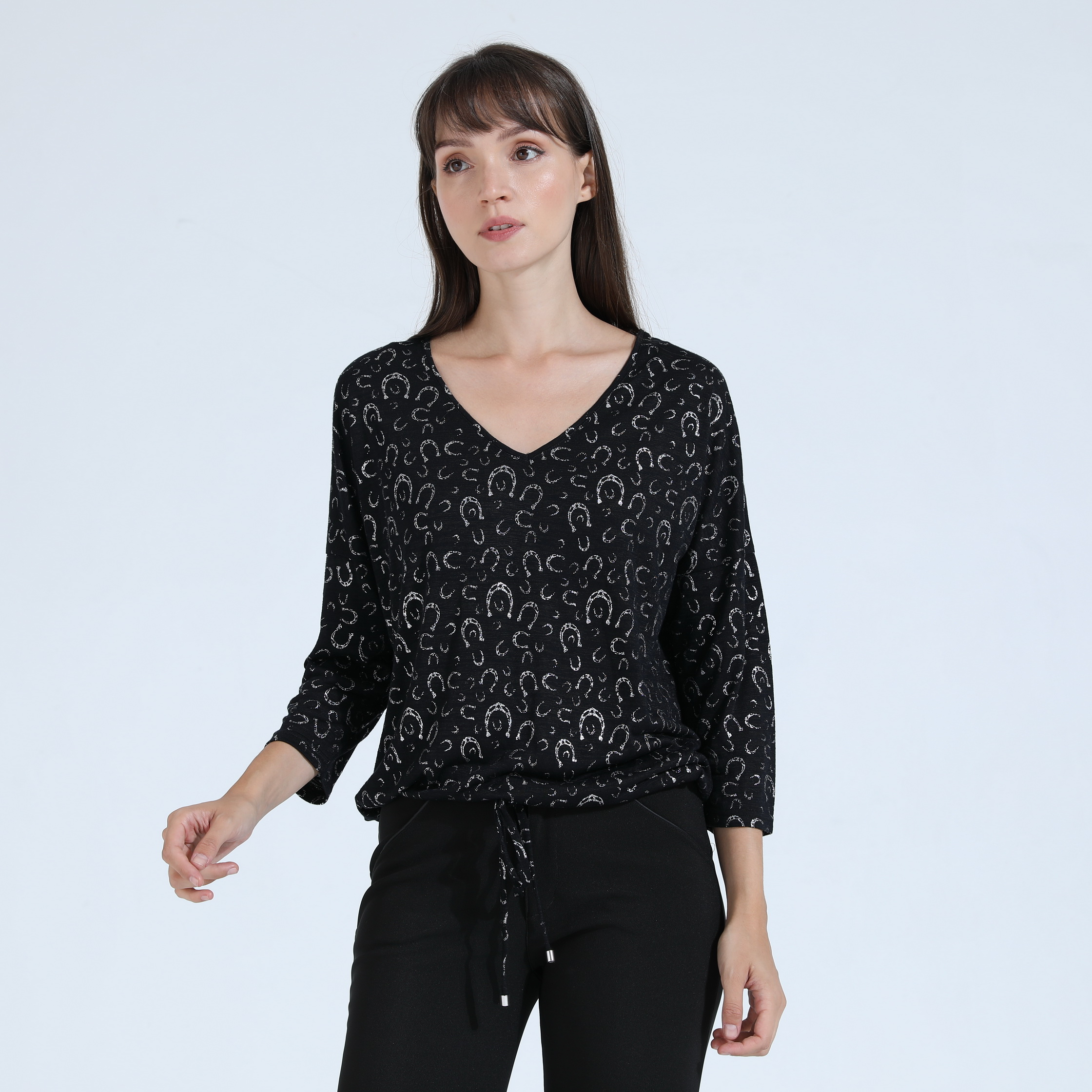 Fashion Print Women T shirt Ladies V Neck Women Long Sleeve Pullover Cut-sewn