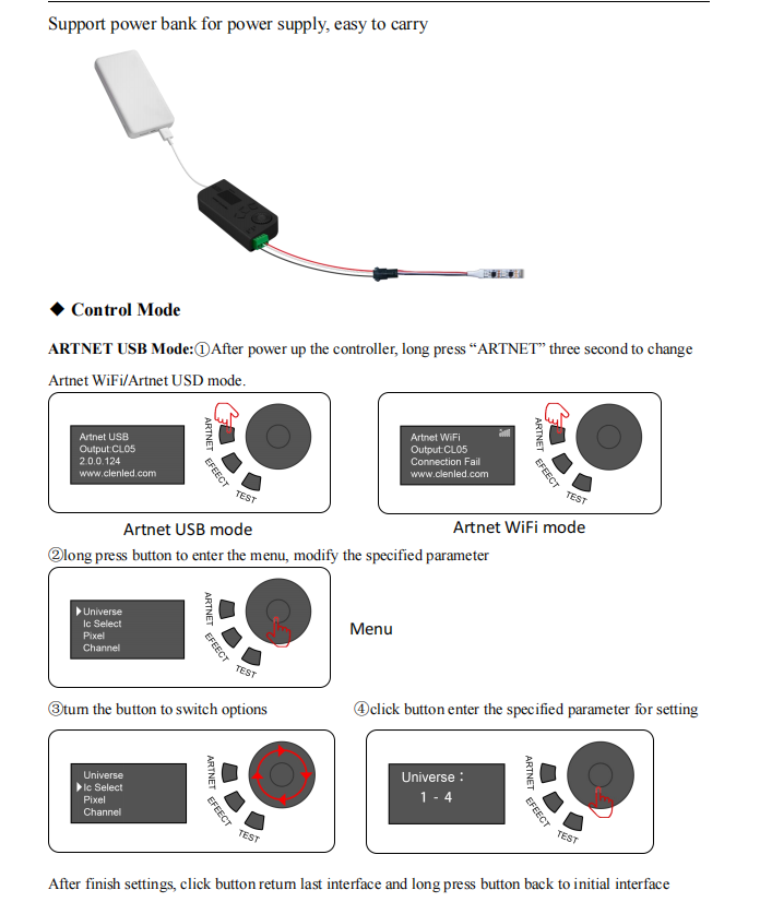 AN104 Artnet SPI Wireless Controller for Led light Artnet DMX stage lighting controller