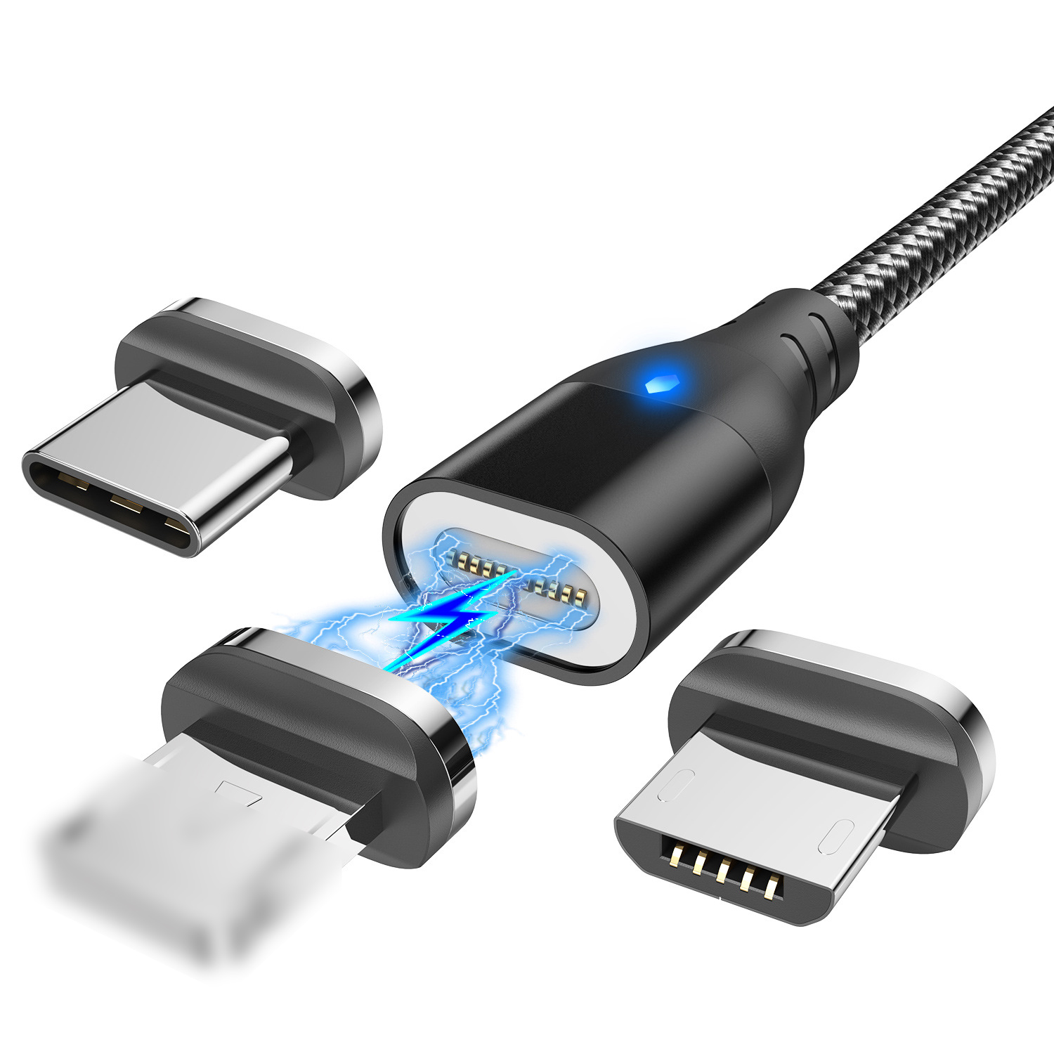 dismountable magnetic 3 in 1 usb charging braided charging usb cable