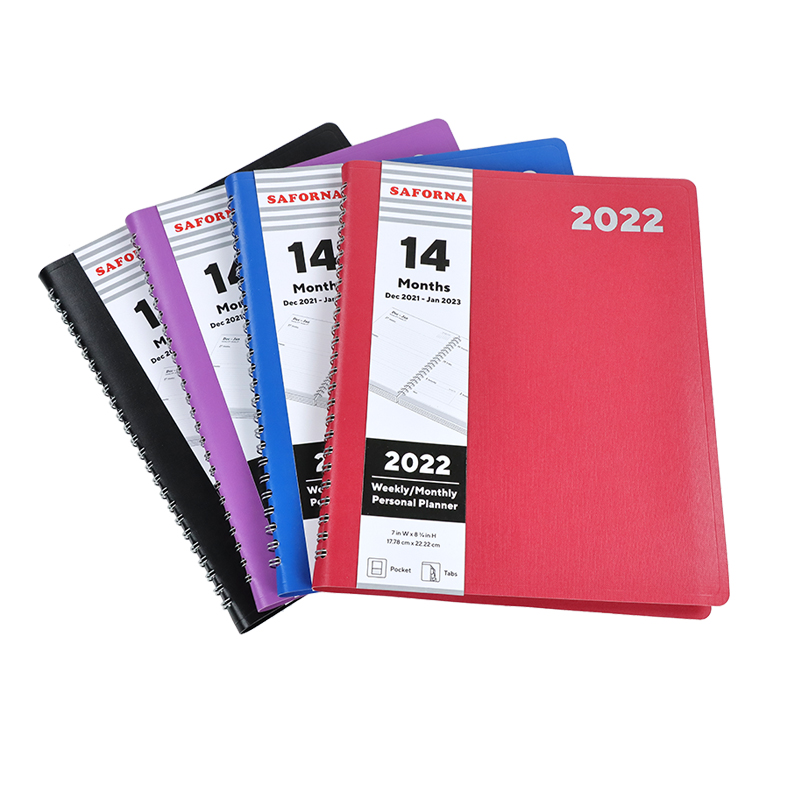 Stock 2022 Spiral B5 Blue leather Hardcover Journal Academic Monthly Calendar Custom Printed Planner
