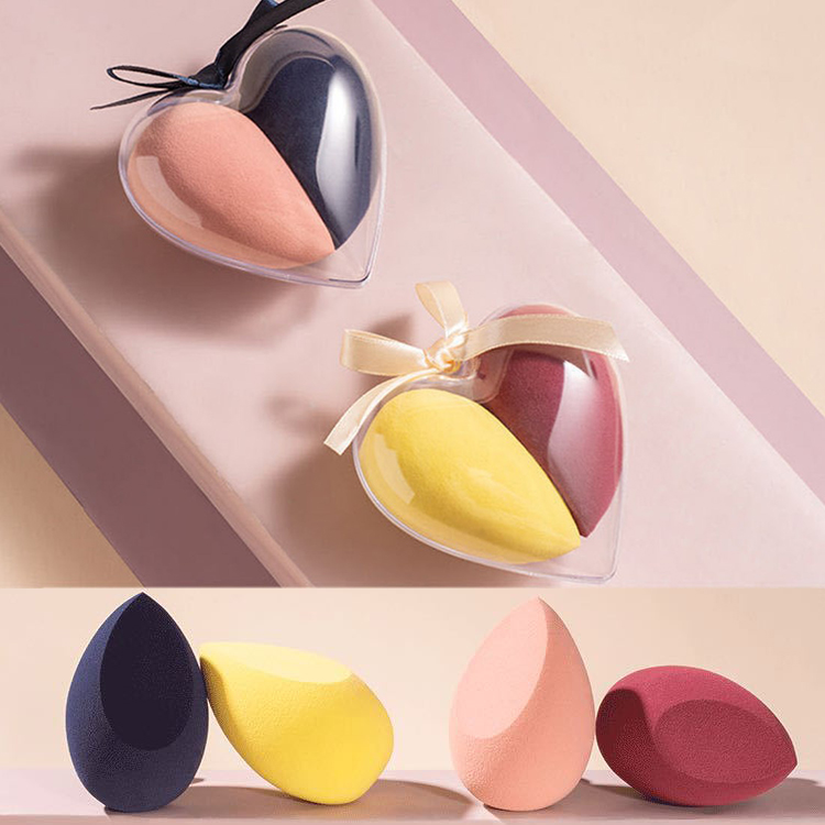 High quality super soft beauty sponge 2pcs cosmetic powder puff make up sponge set heart-shaped package case makeup sponge