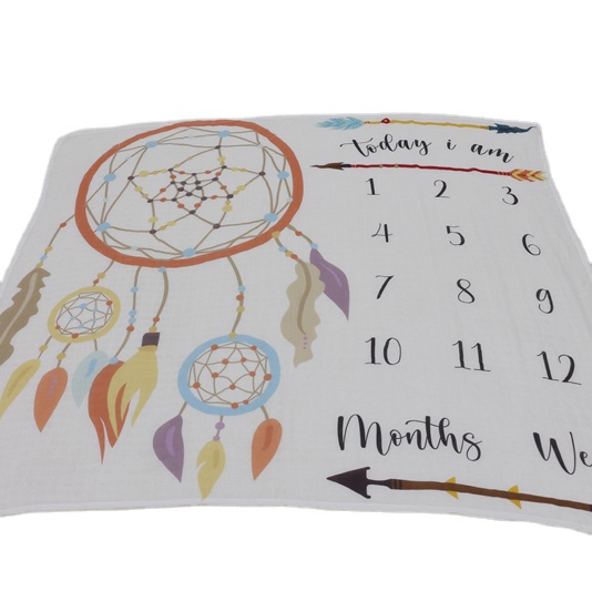 47" x 47" Bamboo Cotton Material Baby Monthly Machine Washable Swaddle Wrinkle-free Muslin Baby Milestone Blanket