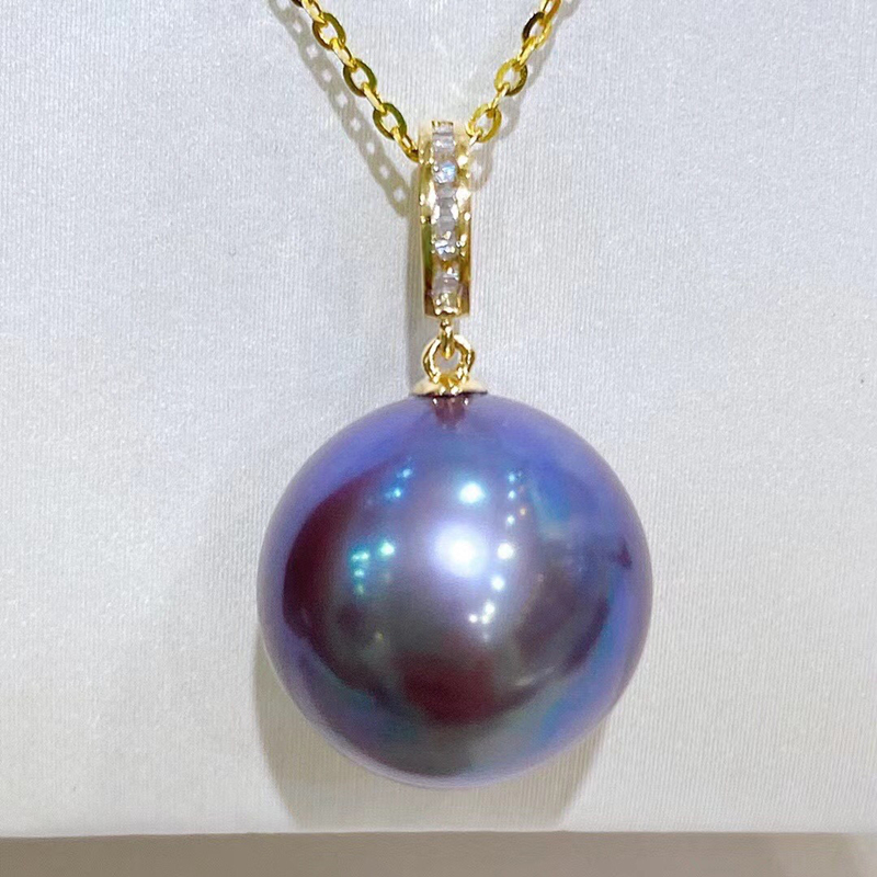 18k gold inlaid natural Edison purple pearl pendant, large particles, pearly and delicate, an exquisite gift for someone