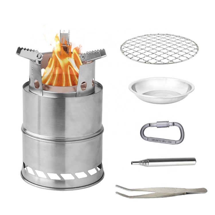 Outdoor Stainless Steel Folding Portable Grill Camping Wooden Stove