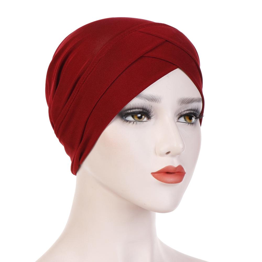 2019 Women Muslim Hijab Scarf Inner Caps Ladies Islamic Cross Headband Turban Headwrap Hairband Women Muslim Hijab Headscarf