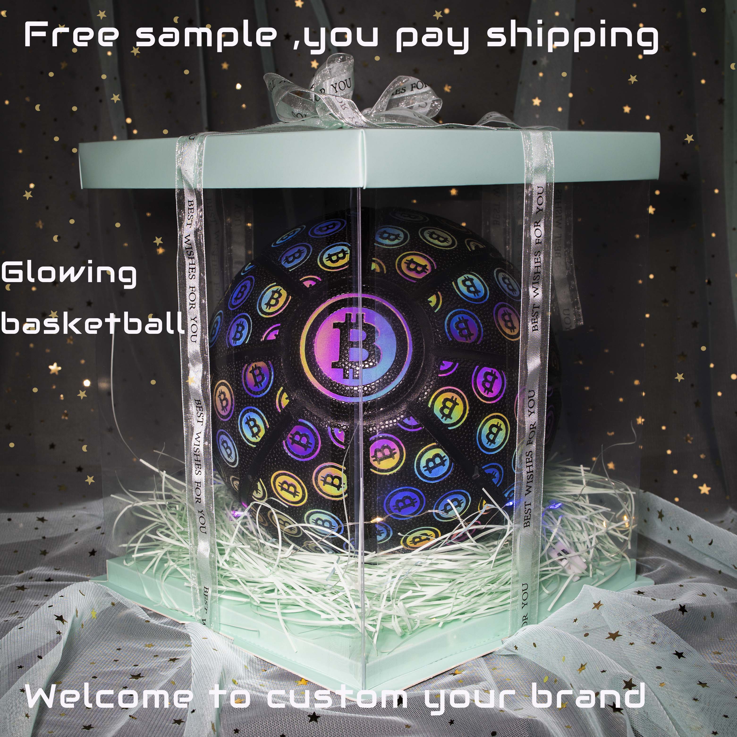 The best grip Bitcoin holographic reflective basketball glow in the dark ball for fun