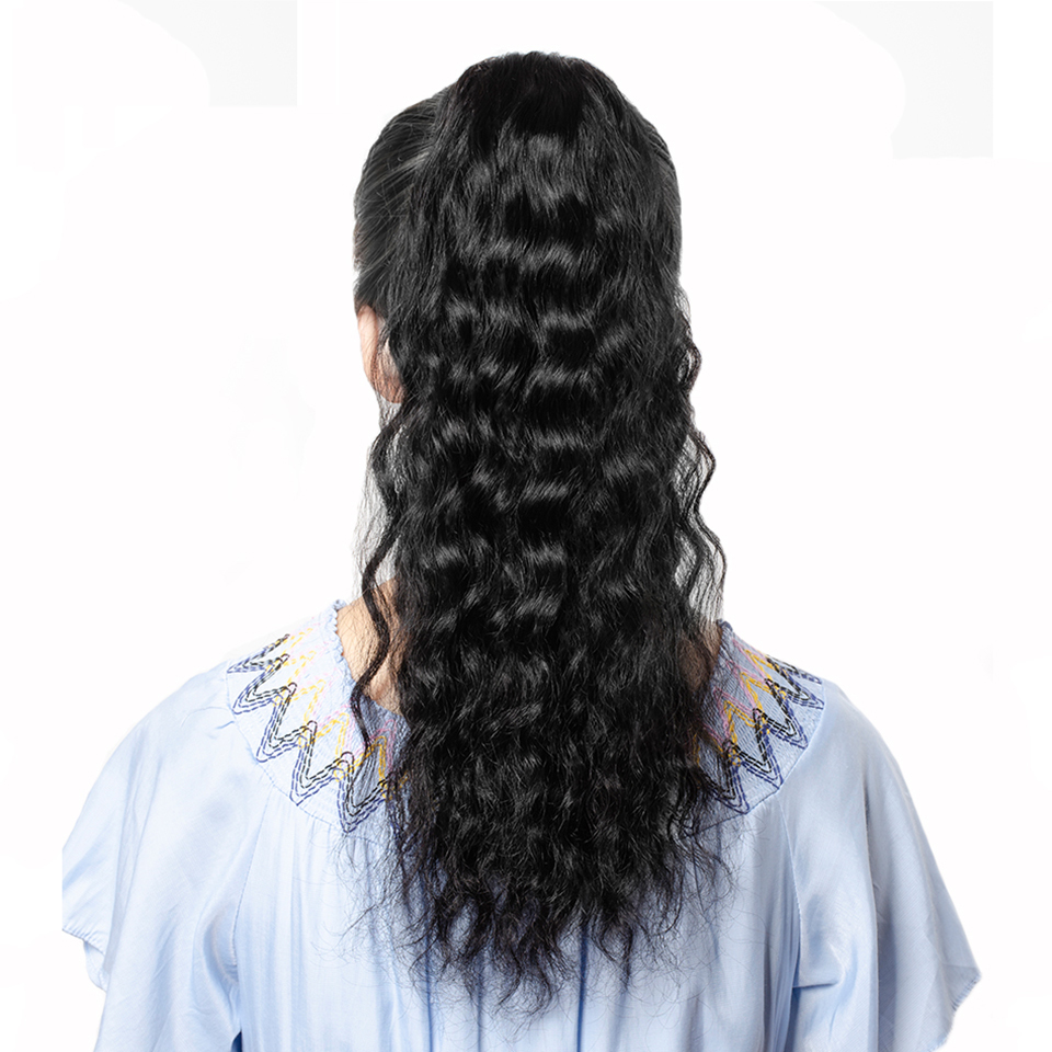 Brazilian Virgin Human Hair Ponytail Hair Extensions Lace Wigs Deep Curly Pony Tail
