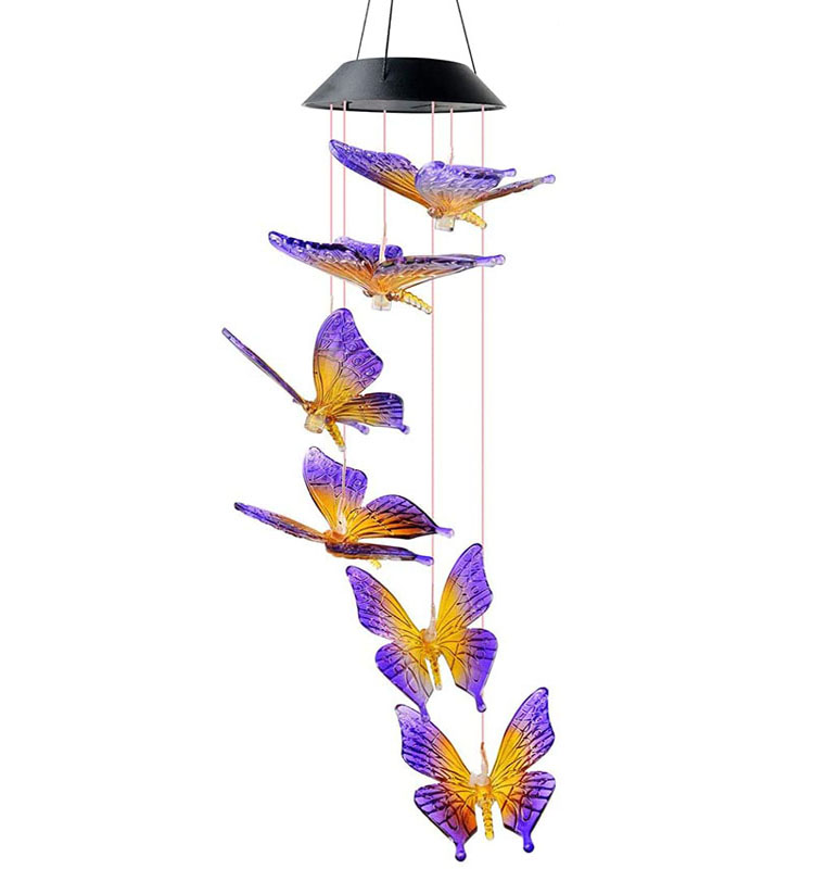 Solar Automatic Light Color Changing Garden Home Decor Ornaments Gift Butterfly Hanging Wind Chimes
