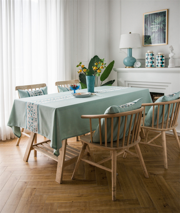 Handmade Polyester Cover Dining Table Cloth Wedding Blue Christmas Luxury Floral Blue Tablecloth Rectangle