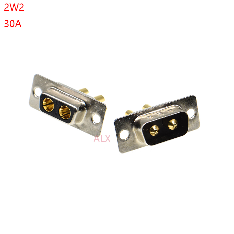 2W2 30A 2 PIN Gold plated MALE FEMALE high current CONNECTOR D-SUB adapter solder type 2pin plug socket Welding high power